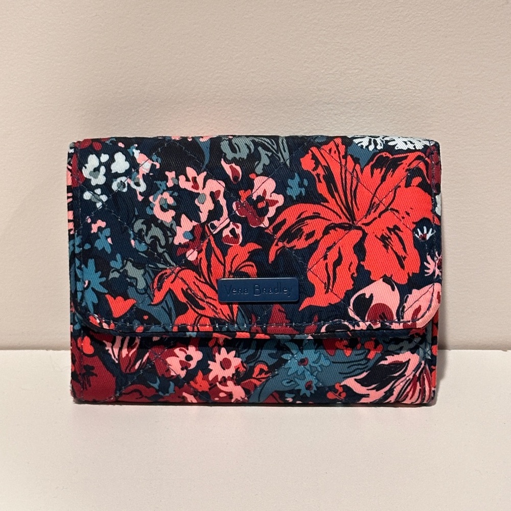 Vera Bradley Floral Trifold Wallet - Navy, Red & Pink